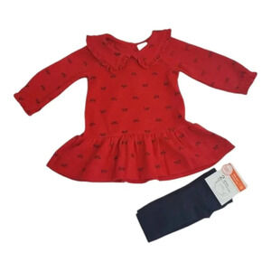 18M Red Dress w Black Bow Details and Matching  Black Tights Girls Outfit